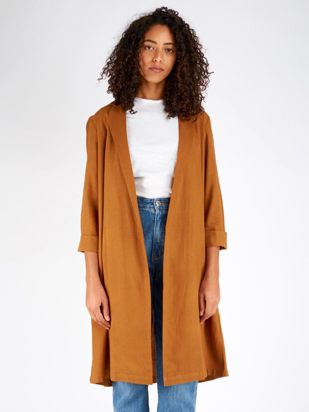 Ali Golden Raw Silk Notch Jacket in Rust XS